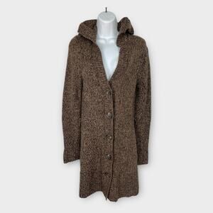 Express Heather‎ Brown Large button Longline Cardigan Sweater Small Hooded